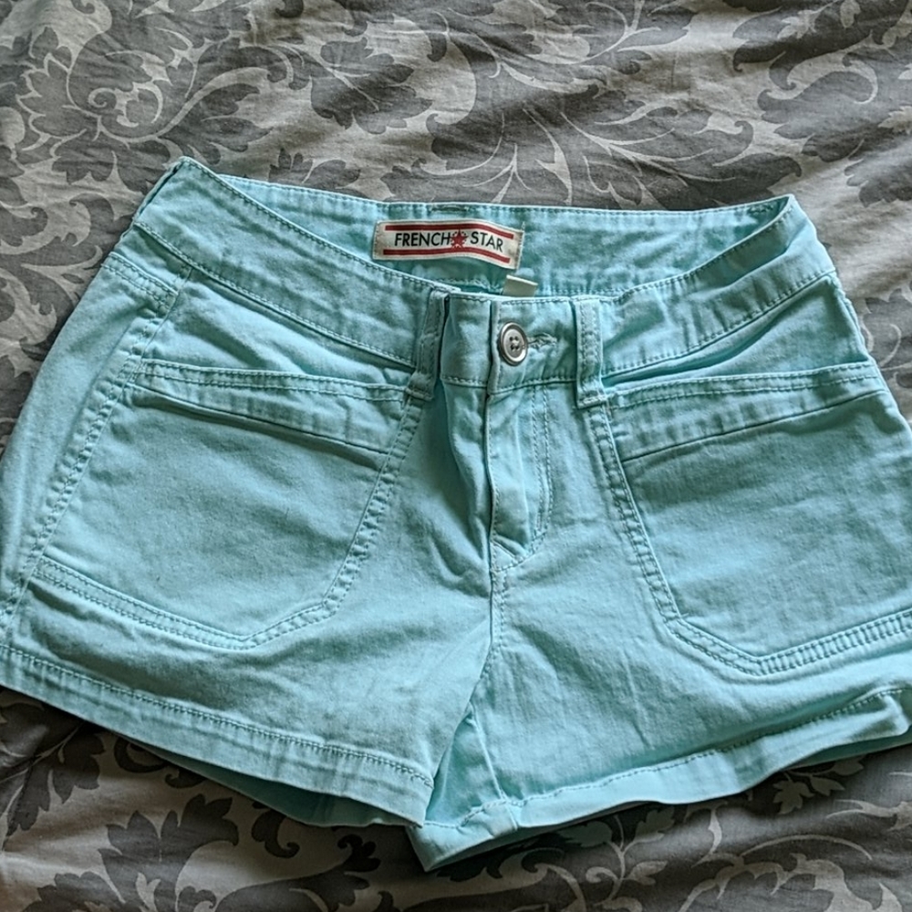 Turquoise cotton jean shorts